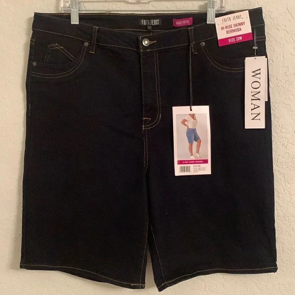 Faith Jeans Denim Shorts Hi-Rise Bermuda Skinny Women’s Dark Wash Size 22W